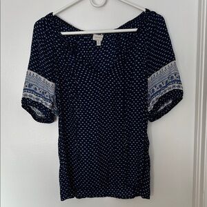 LUCKY BRAND Navy Blue Patterned Top